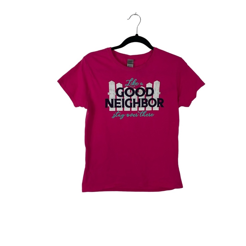 Hot Pink Cotton Good Neighbor Graphic Short Sleeved Tee Shirt